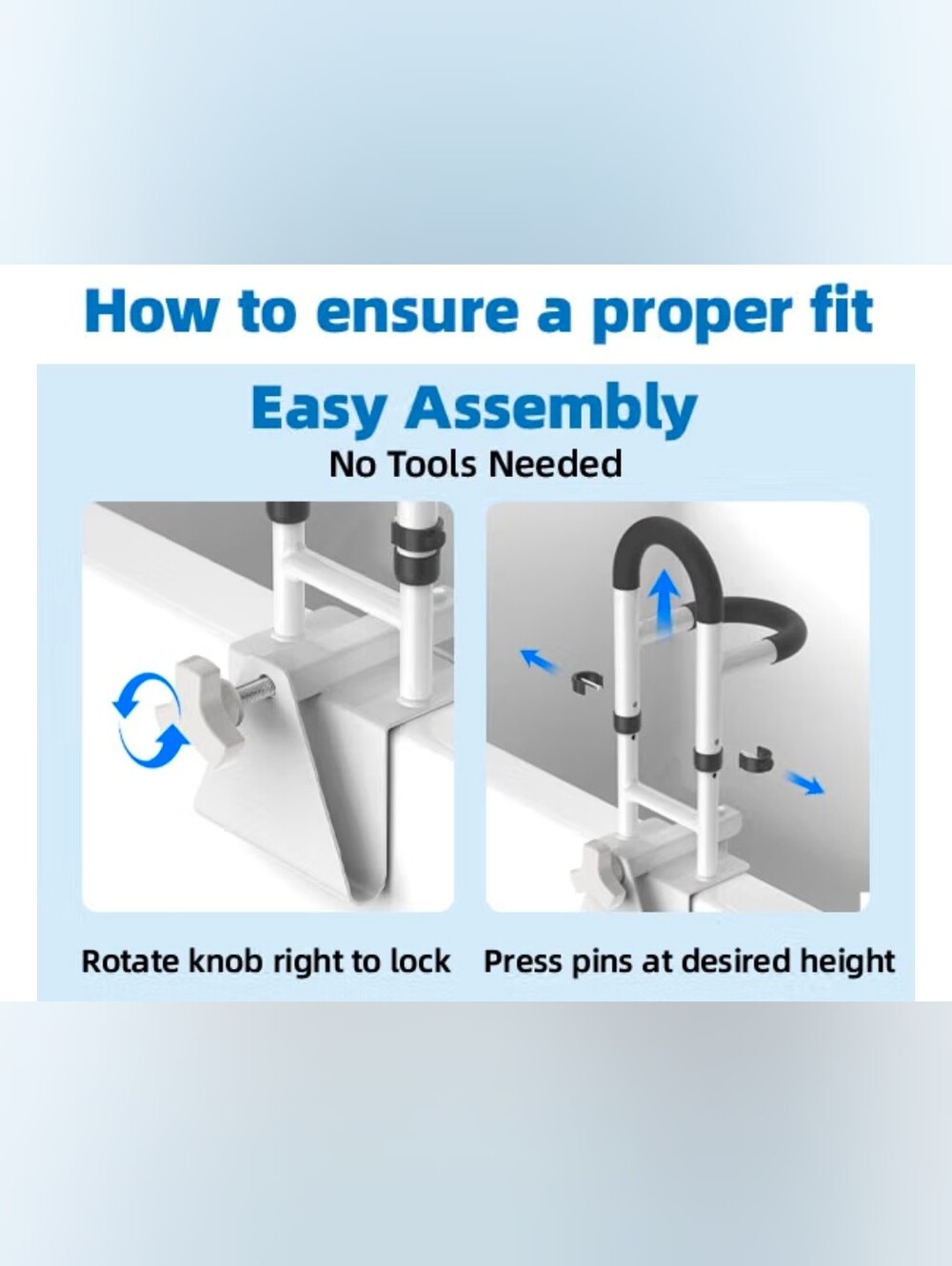 Butizone Adjustable Shower Grab Bars with 2 HandrailsClamp-On, Anti-Slip